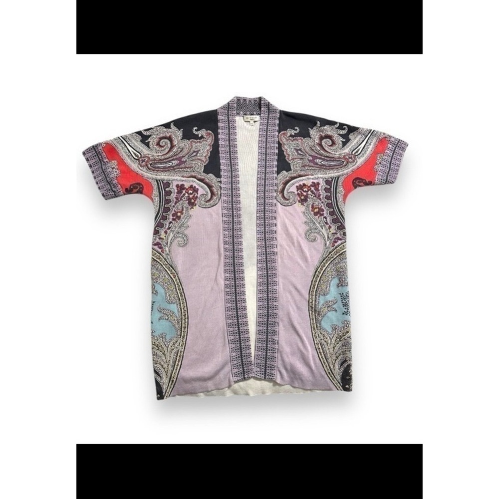 Etro Milano Womens 100% Silk Paisley Knit Cardigan Open Front Purple Size IT 40 - Picture 2 of 7